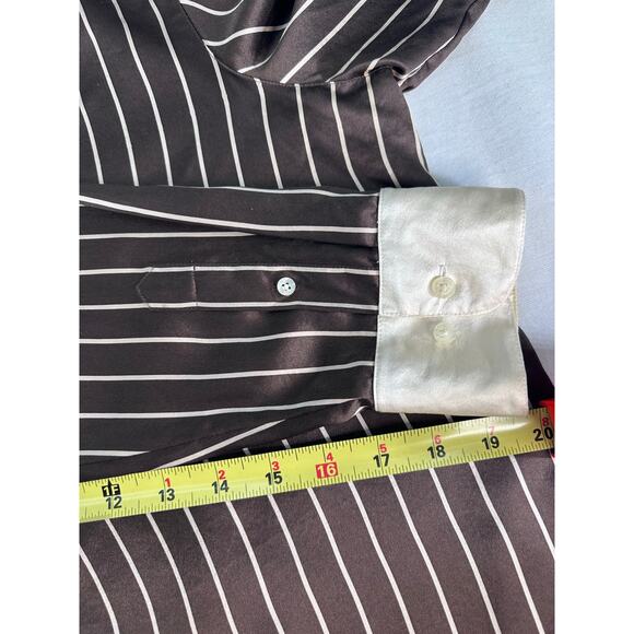 VTG Ralph Lauren Women's sz12 100% Silk Stripped Button Down Oxford Style Top - Picture 9 of 10